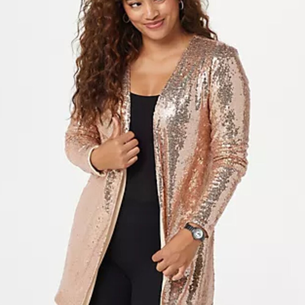 Isaac Mizrahi Navy Sequin Jacket - Picture 2 of 4